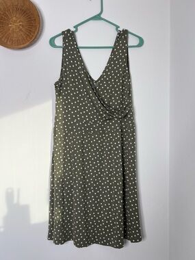 Maurices Olive Green Polka Dot Sleeveless Midi Dress with Draped V-Neck